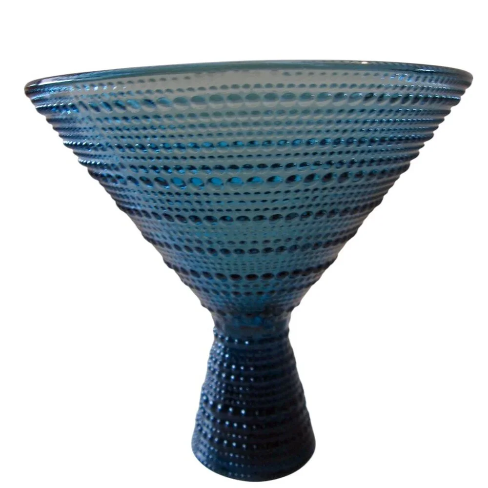 West Elm Beaded Jupiter Hobnail Peacock Blue Martini Glasses 11.5 oz Set of 4